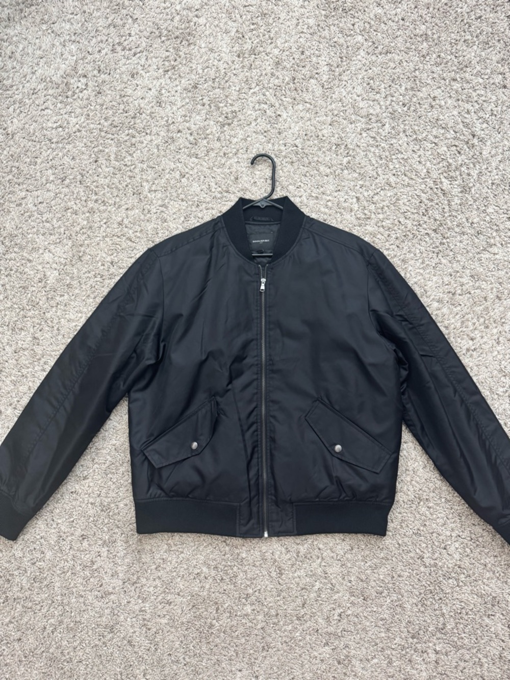 Men's BANANA REPUBLIC Black Aviator Bomber Varsity Puffer Jacket LARGE